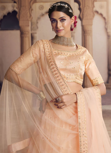 Orange Soft Net Wedding Lehenga With Net Dupatta
